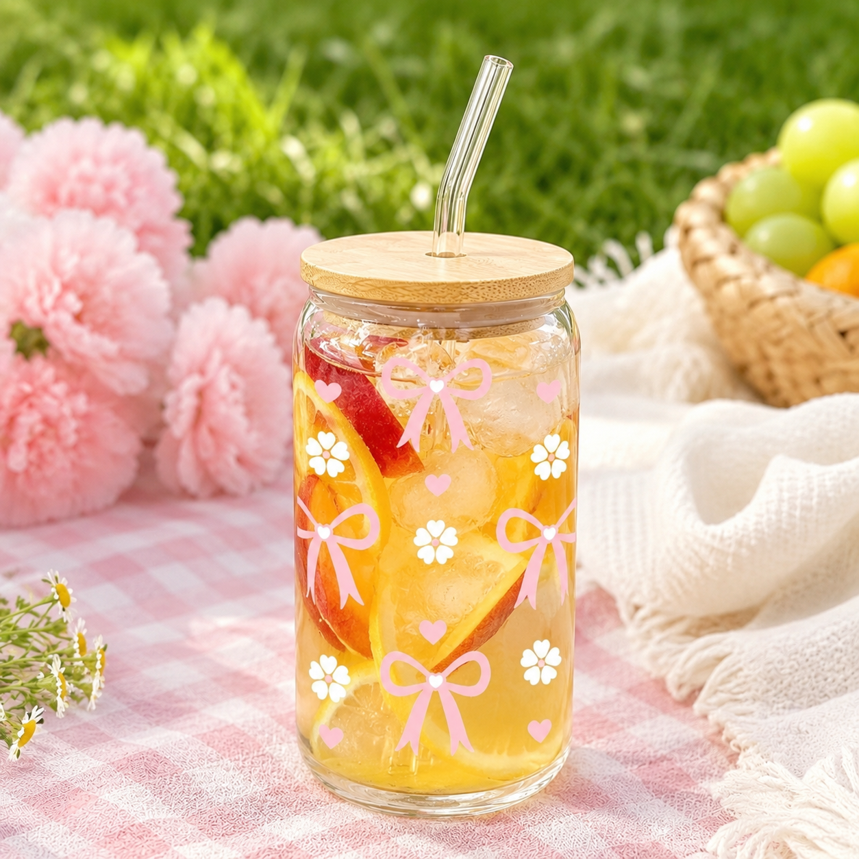 Training Cup Straw - Cute Pink Bow Glass Tumbler with