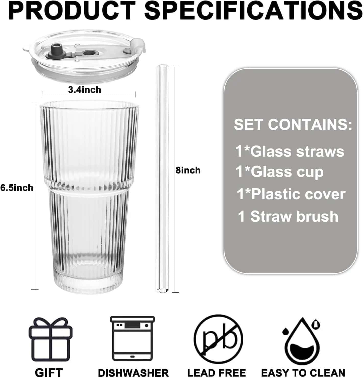 Modern Ribbed Glass Tumbler 20 - Training Cup Straw ulasan dan harga