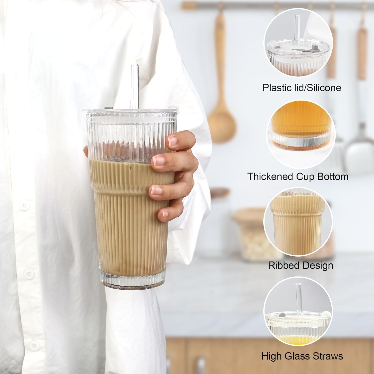 Modern Ribbed Glass Tumbler 20 - Training Cup Straw ulasan dan harga