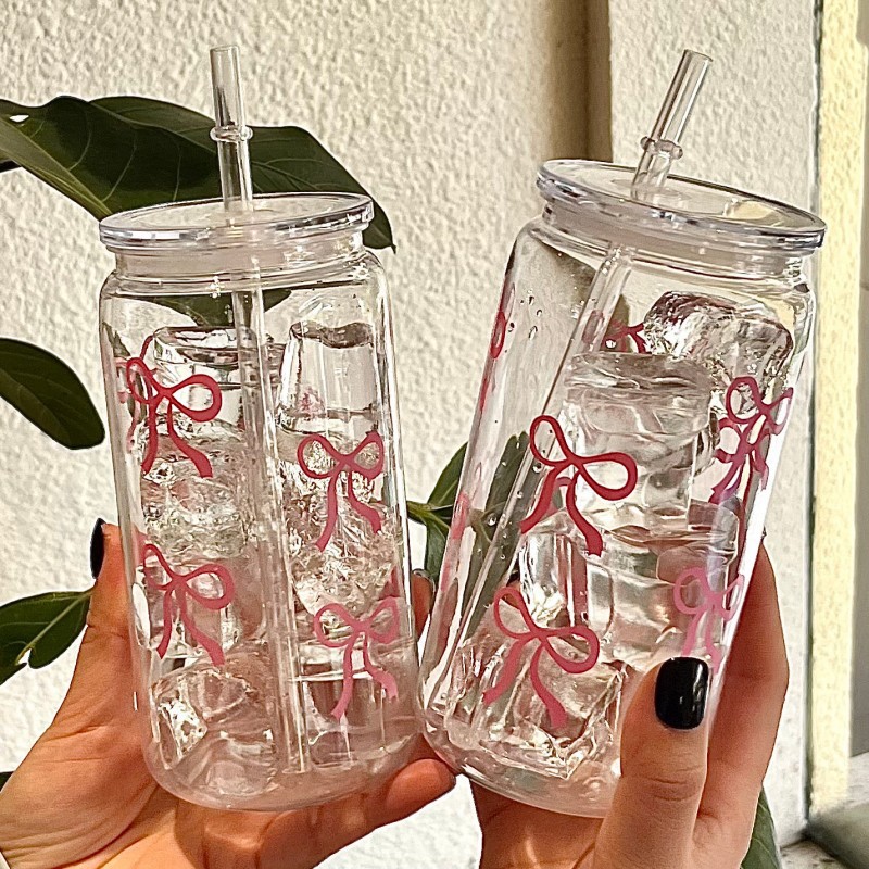 Cute Pink Bow Plastic Cup With - Training Cup Straw ulasan dan harga