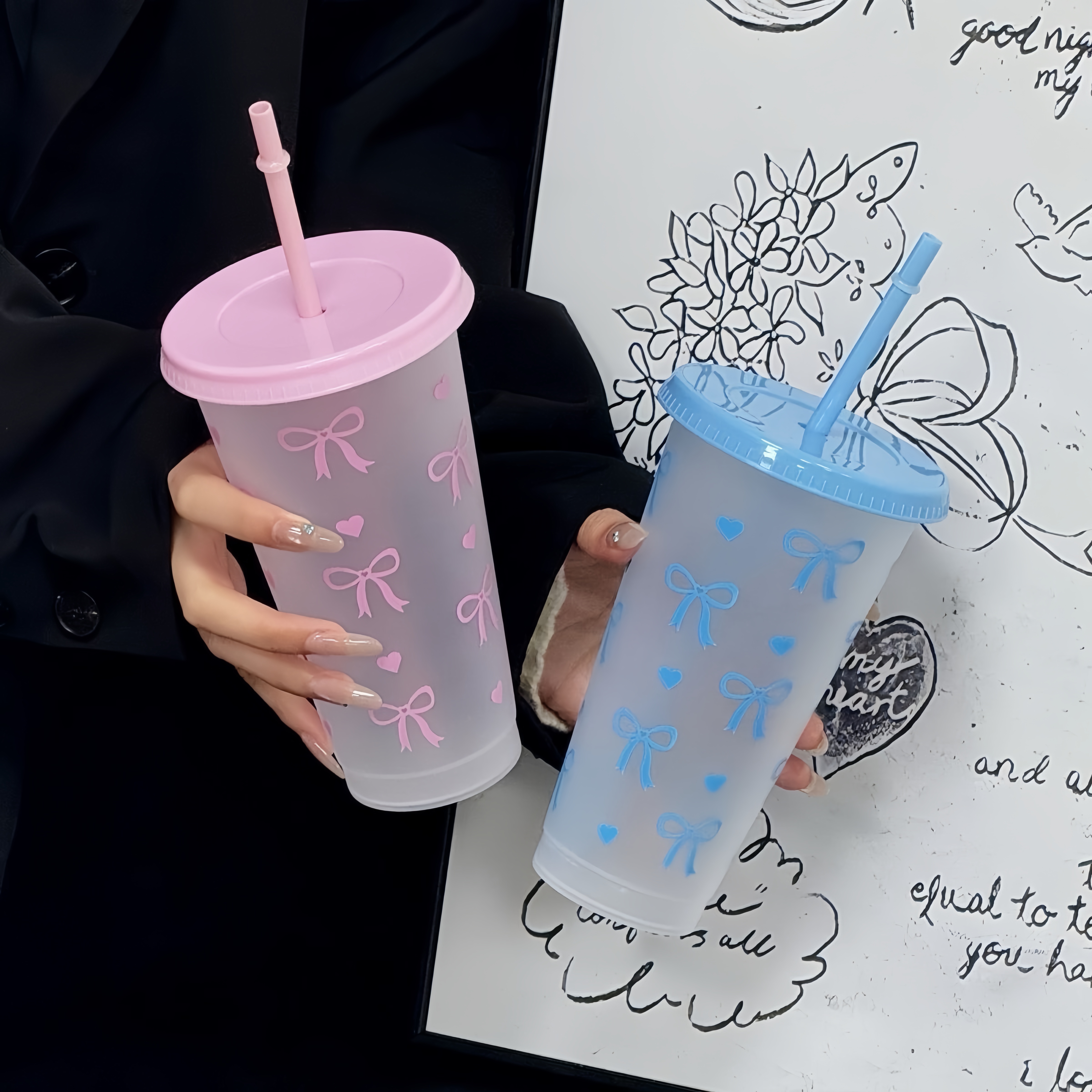 700ml/24OZ Bowknot Frosted Pla - Training Cup Straw ulasan dan harga