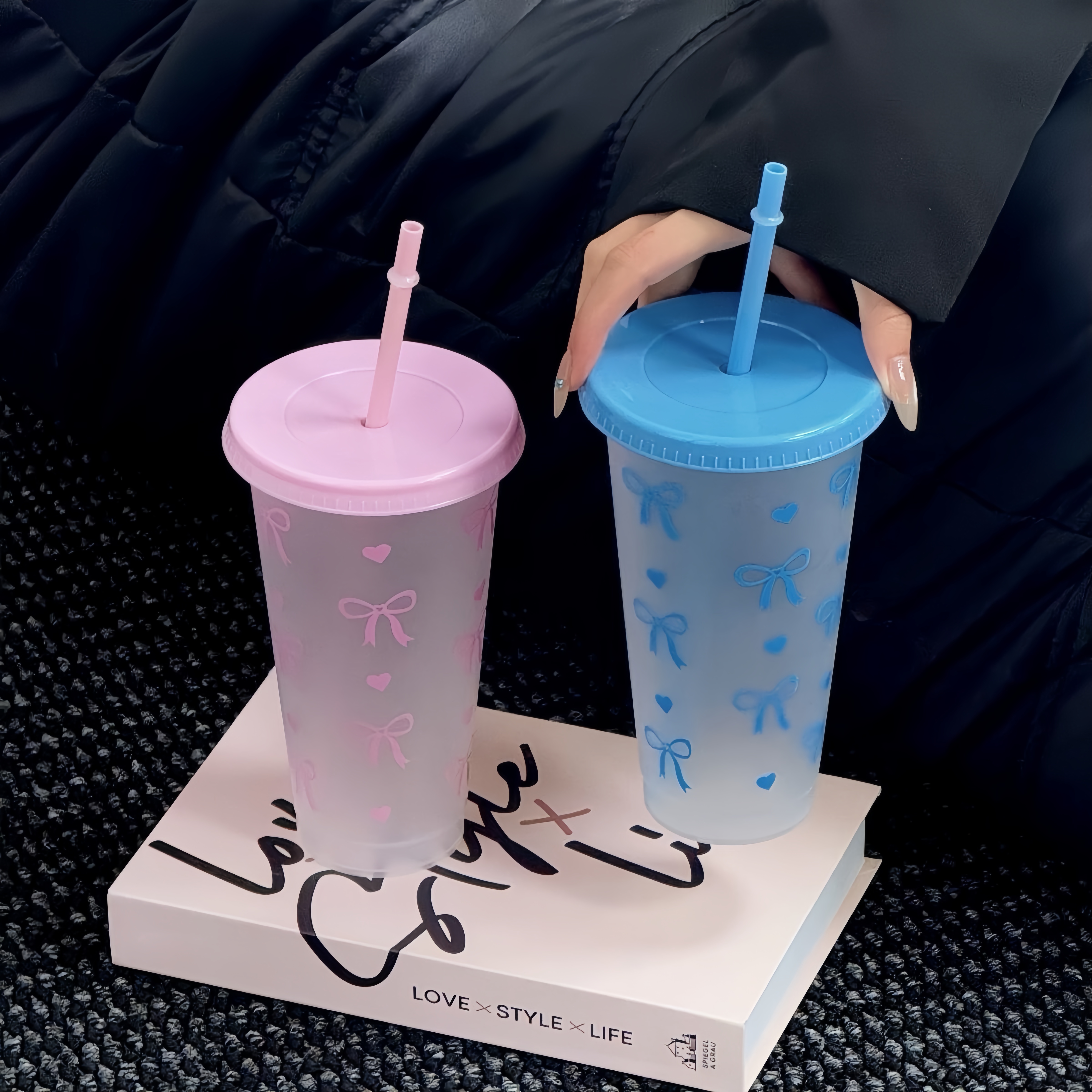 700ml/24OZ Bowknot Frosted Pla - Training Cup Straw ulasan dan harga