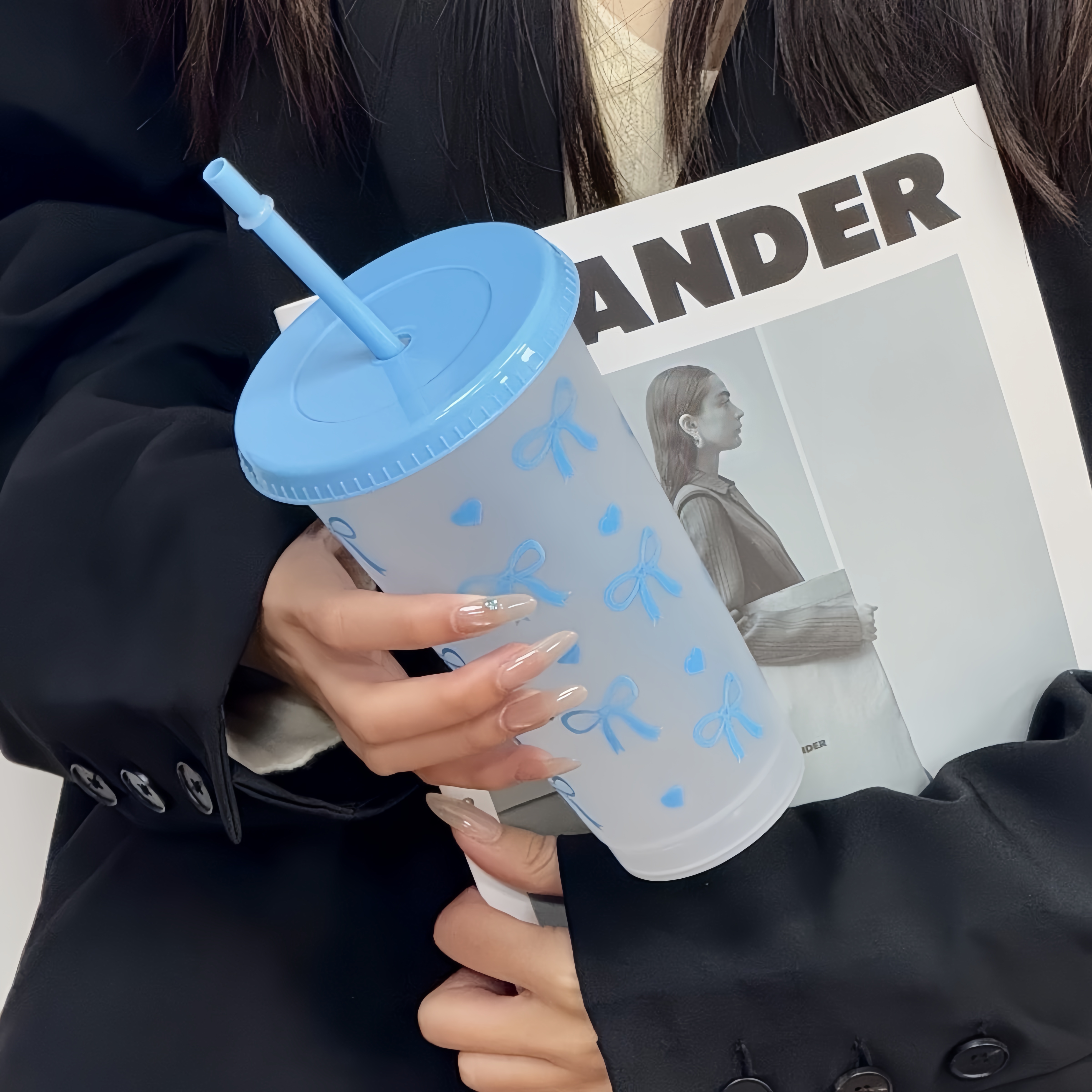 700ml/24OZ Bowknot Frosted Pla - Training Cup Straw ulasan dan harga