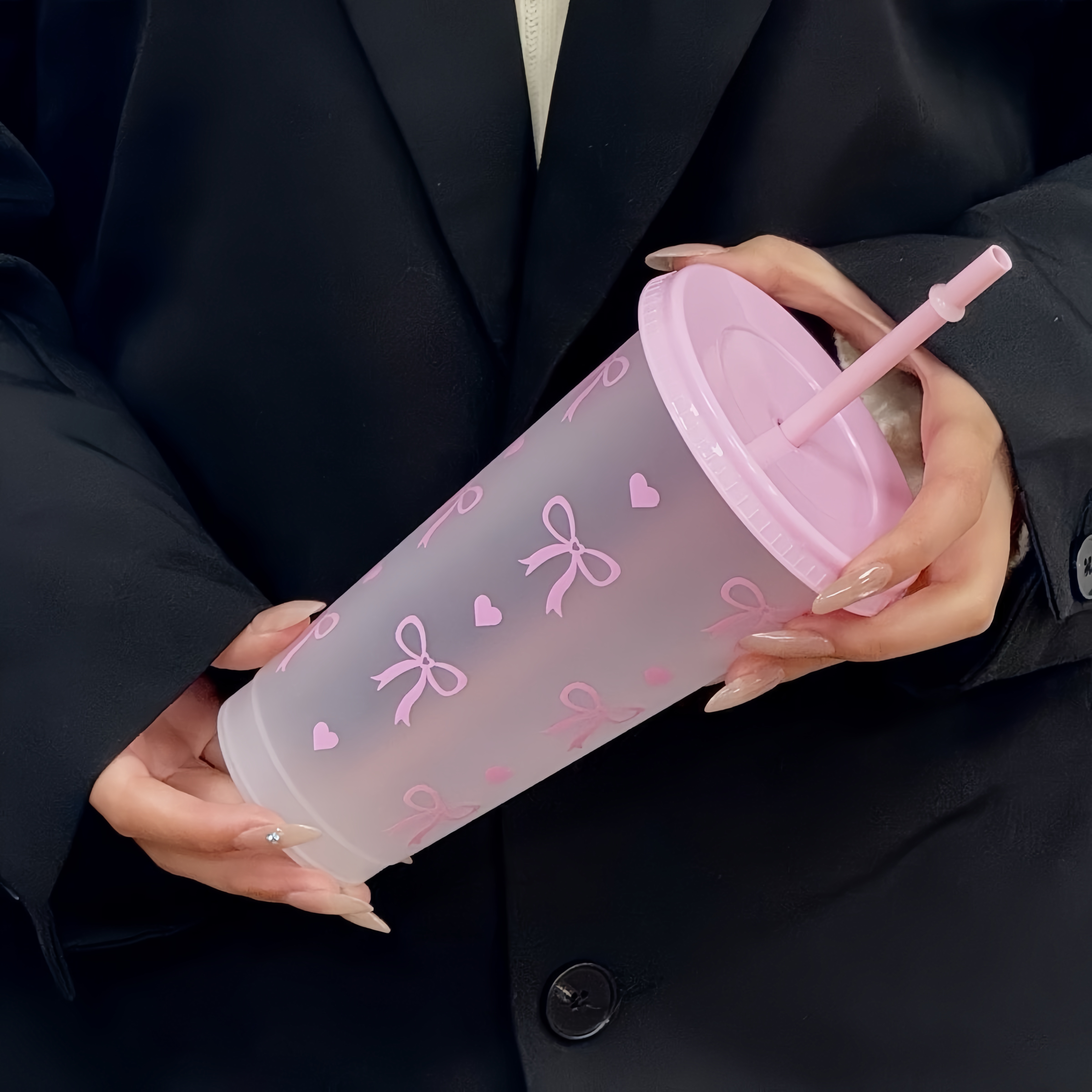 700ml/24OZ Bowknot Frosted Pla - Training Cup Straw ulasan dan harga