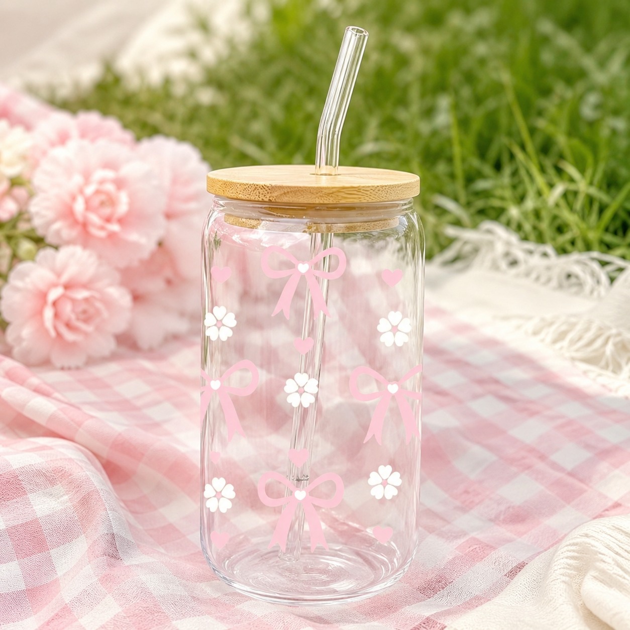 Cute Pink Bow Glass Tumbler wi - Training Cup Straw ulasan dan harga