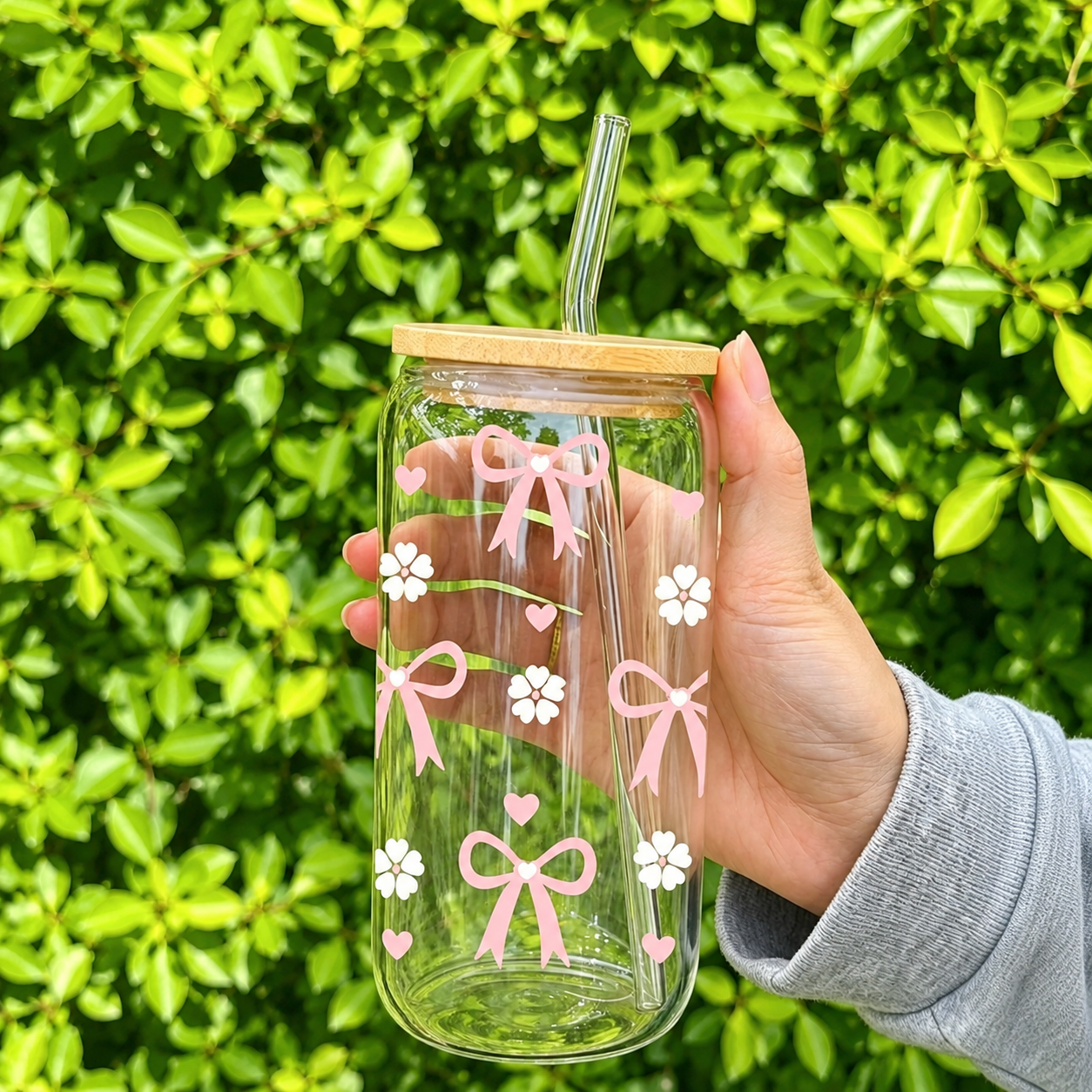 Cute Pink Bow Glass Tumbler wi - Training Cup Straw ulasan dan harga