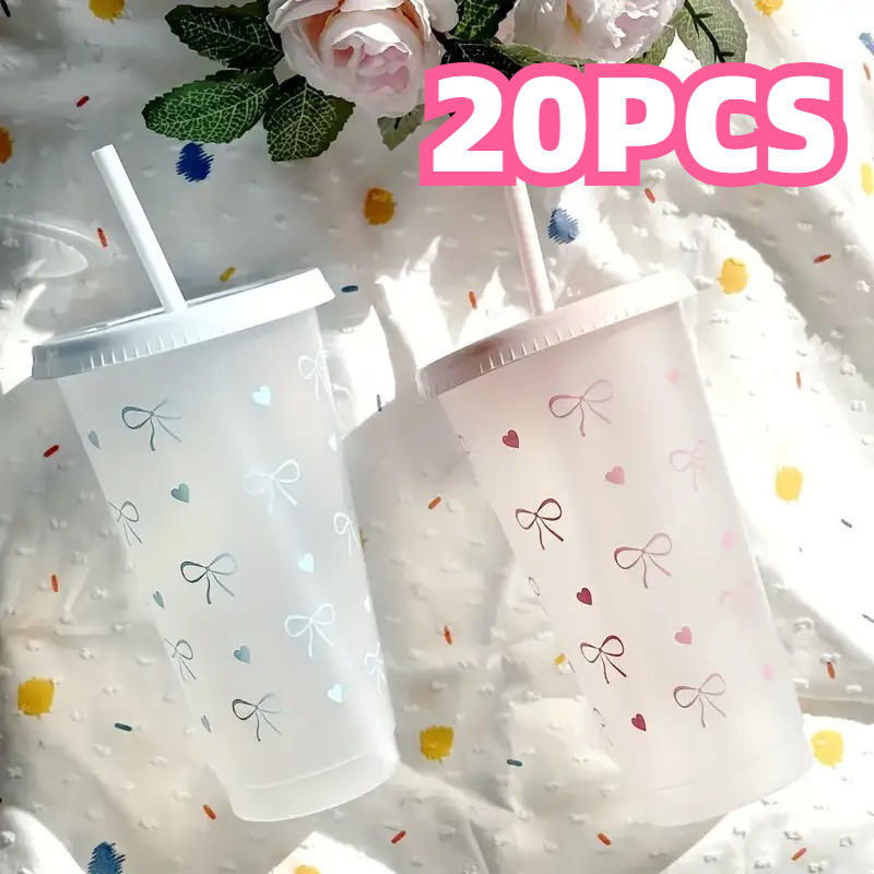 20Pcs Bowknot Plastic Cup with - Training Cup Straw ulasan dan harga